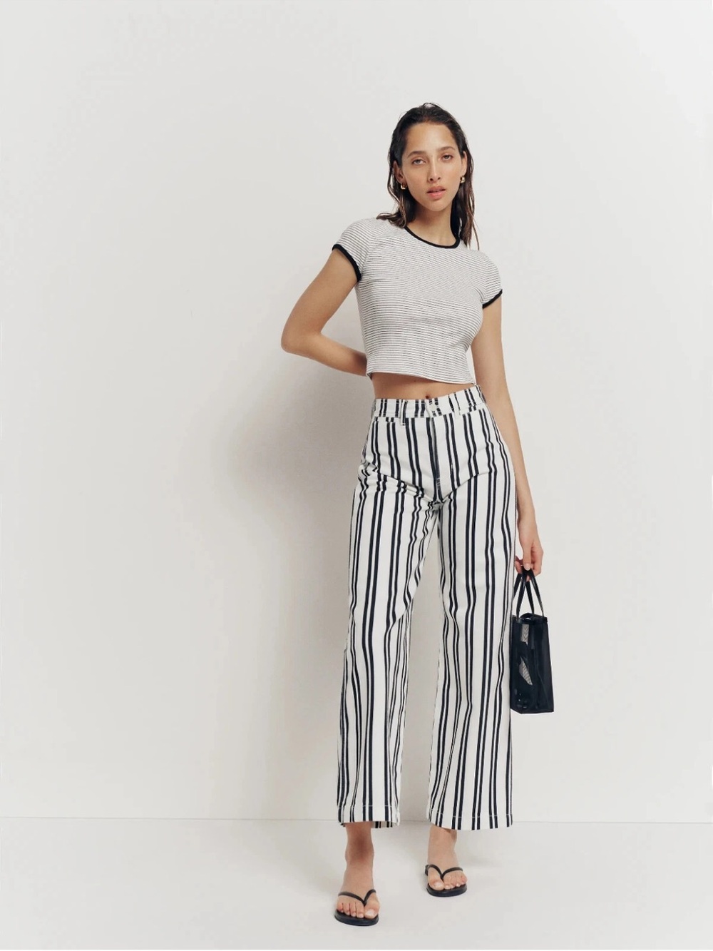 Reformation Logan Ultra High Rise - Wide Leg Striped Jeans - Size 23